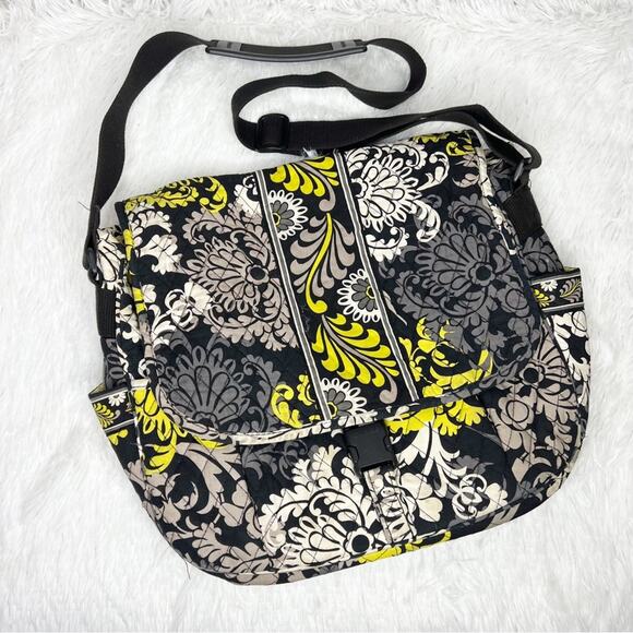 VERA BRADLEY / Baroque black green printed quilted messenger bag - Picture 1 of 6